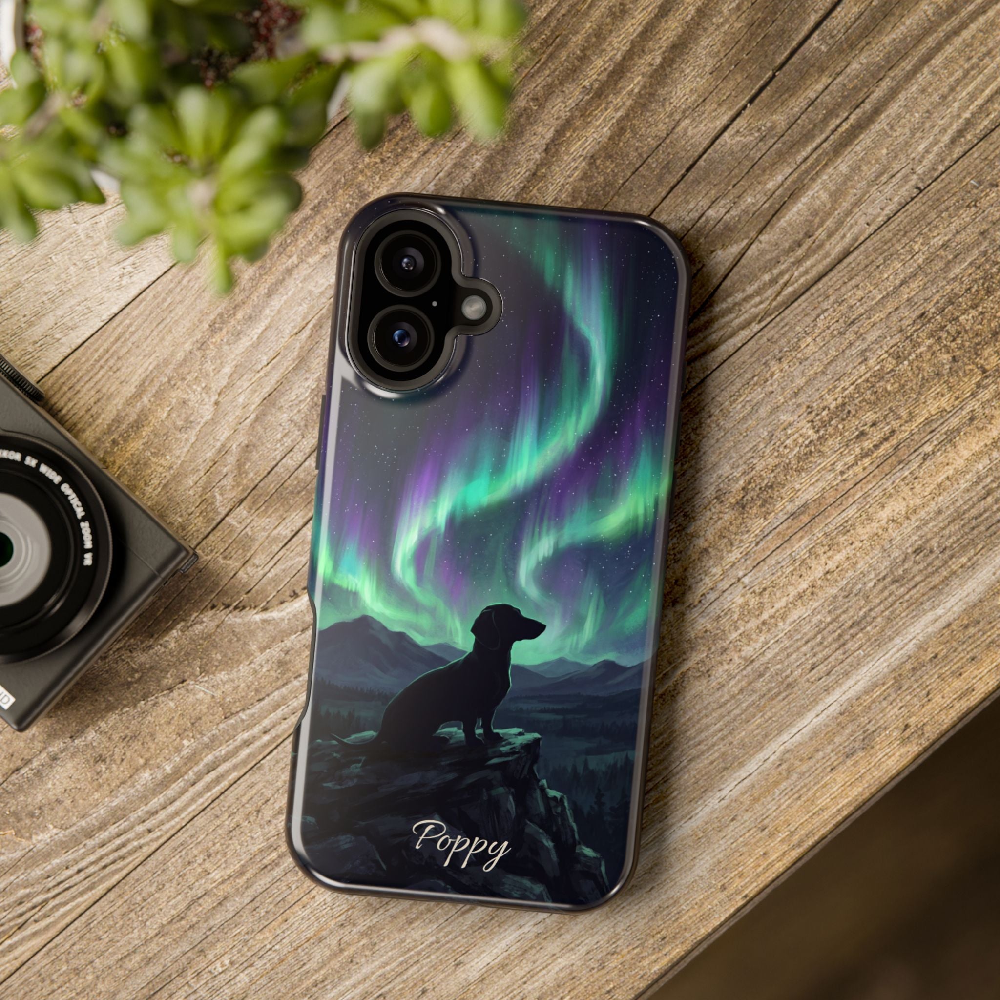 Personalized Dachshund Northern Lights Phone Case — Wireless Charging Cover