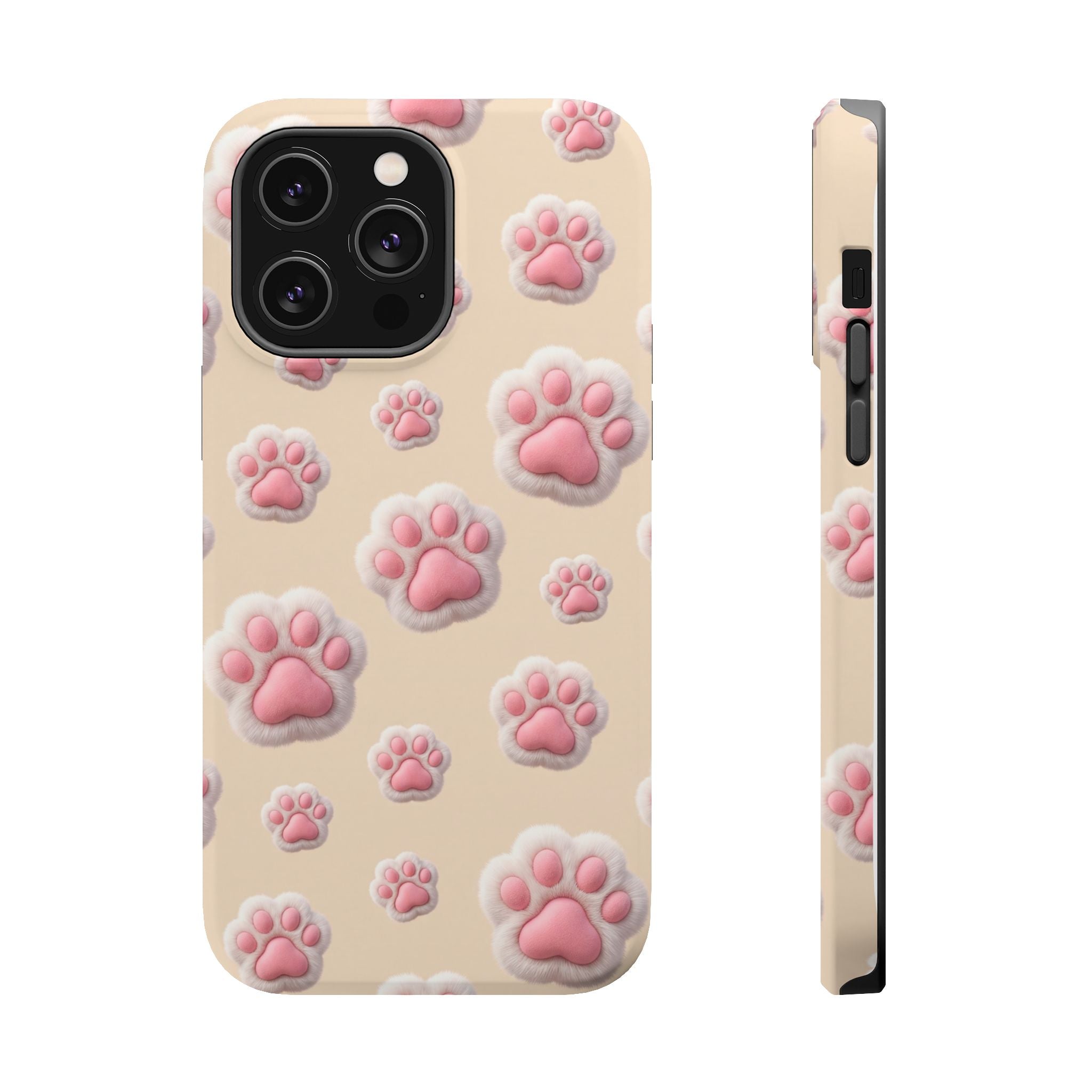 Pink Paw Print Phone Case — Impact-Resistant Wireless Charging Cover