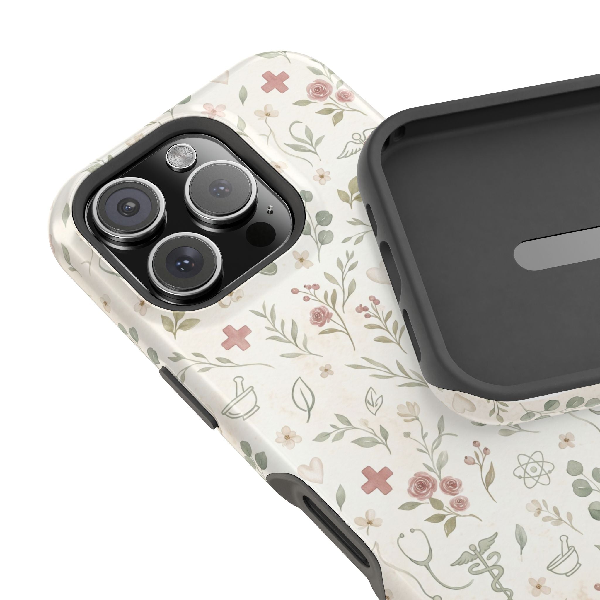 Floral Nurse Phone Case — Impact-Resistant Wireless Charging Cover