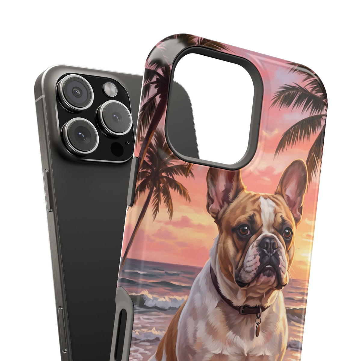 Personalized French Bulldog Beach Portrait Phone Case — Wireless Charging Cover