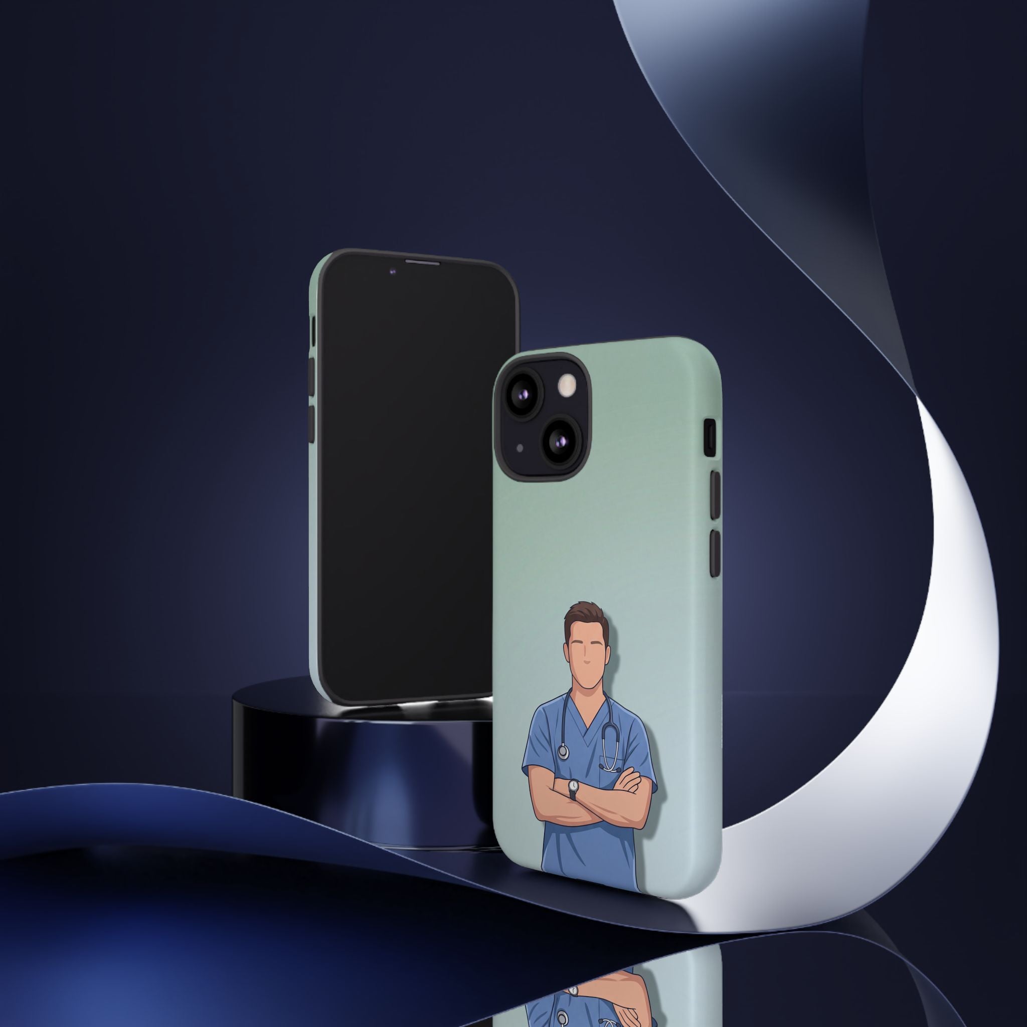 Male Nurse Phone Case | Confident Nurse in Blue Scrubs Illustration | iPhone & Samsung