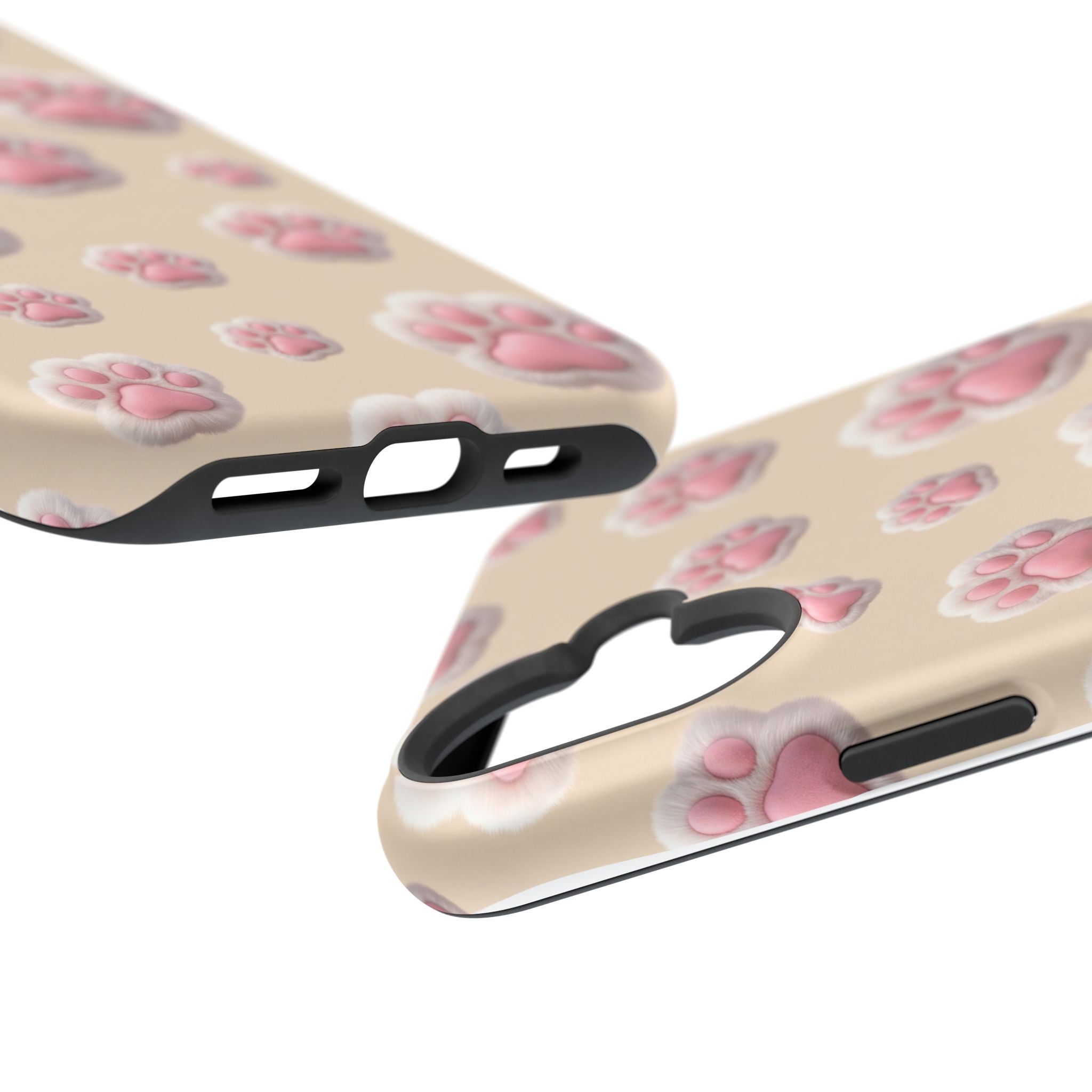 Pink Paw Print Phone Case — Impact-Resistant Wireless Charging Cover