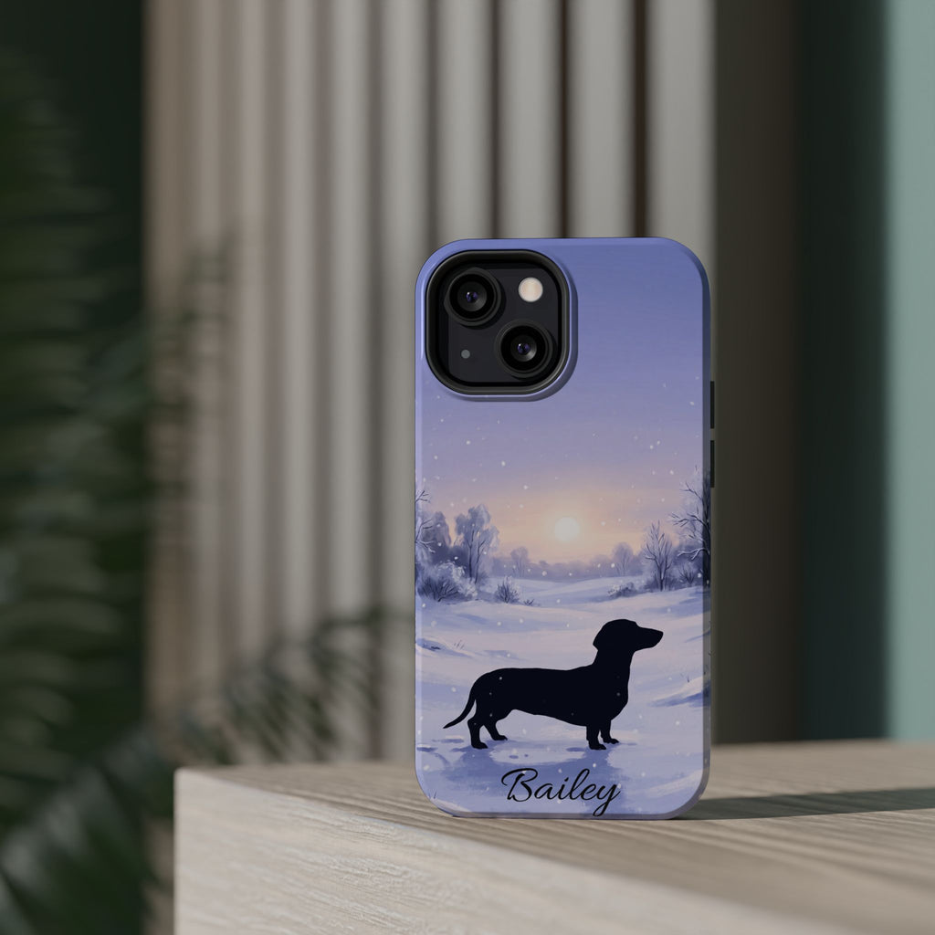 Personalized Dachshund Winter Snow Phone Case — Wireless Charging Cover