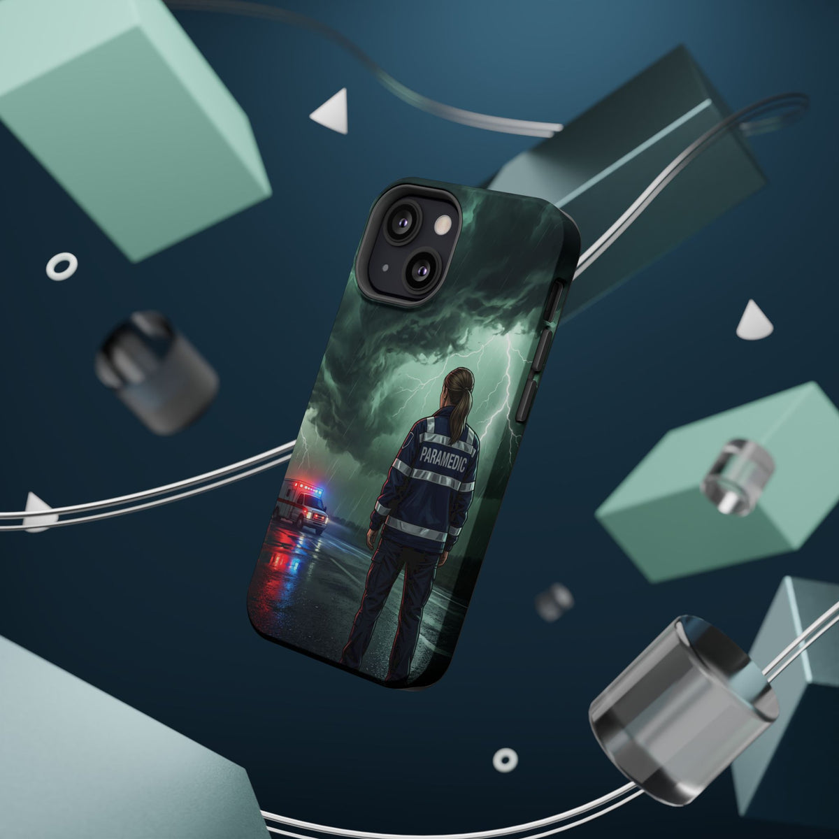Female Paramedic Green Storm Phone Case — Magnetic Wireless Charging Cover