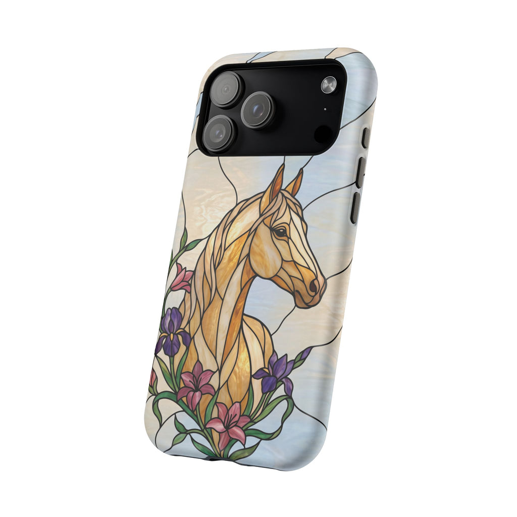 Floral Stained Glass Horse Phone Case — Tough Magnetic Case with Wireless Charging
