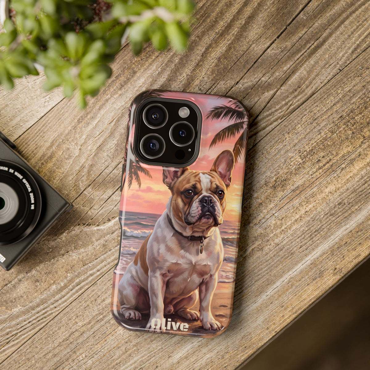 Personalized French Bulldog Beach Portrait Phone Case — Wireless Charging Cover