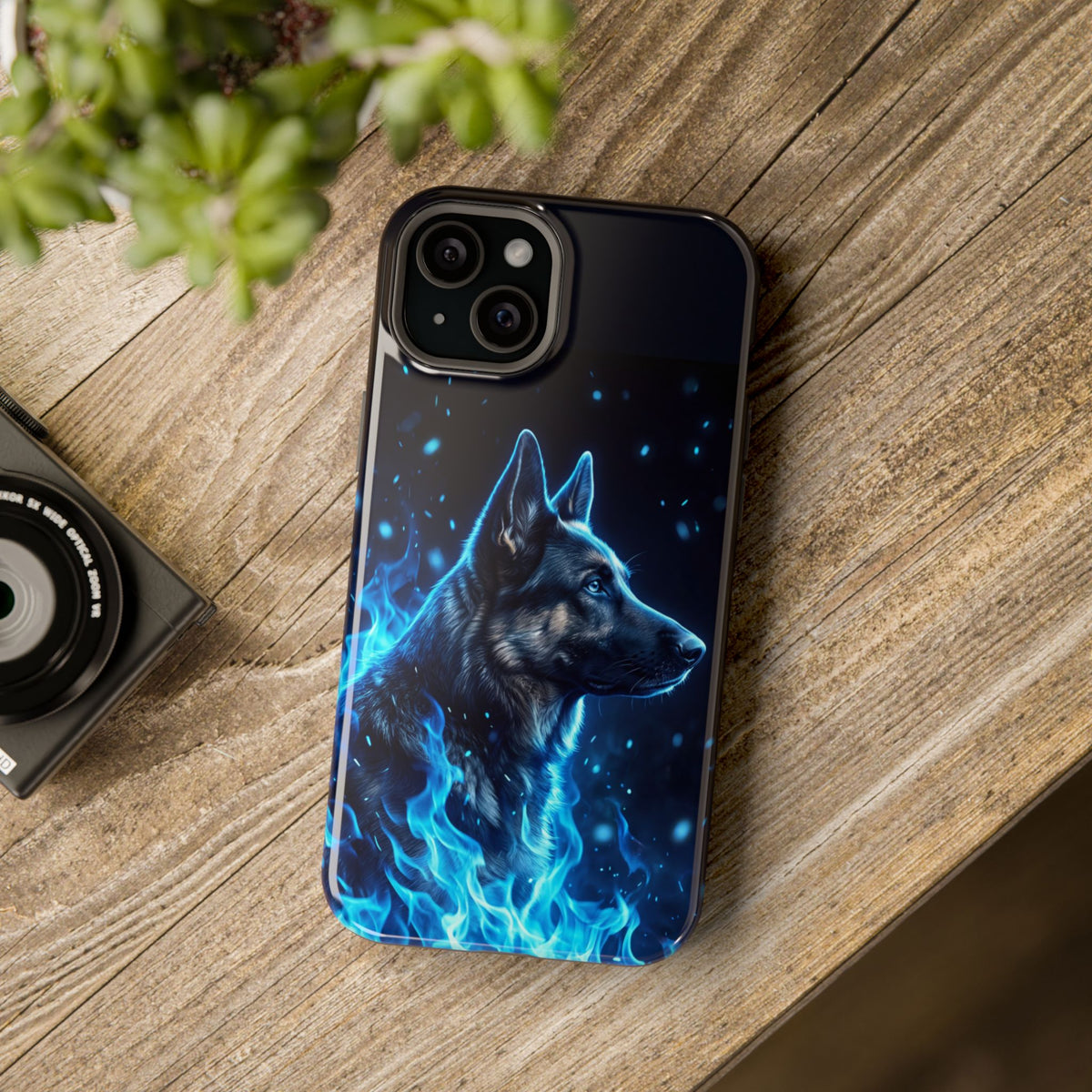 German Shepherd Phone Case | Blue Flame Art — Tough Magnetic Case with Wireless Charging