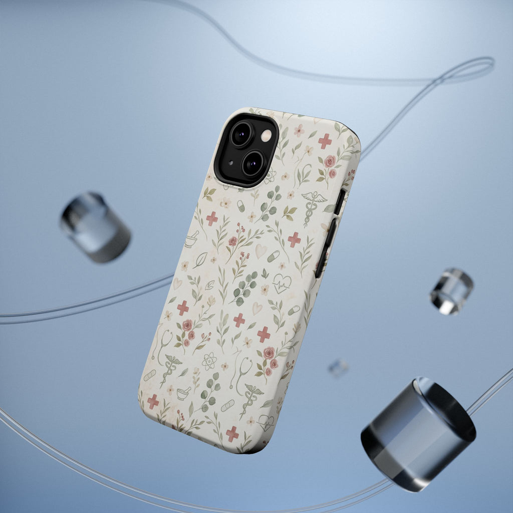Floral Nurse Phone Case — Impact-Resistant Wireless Charging Cover