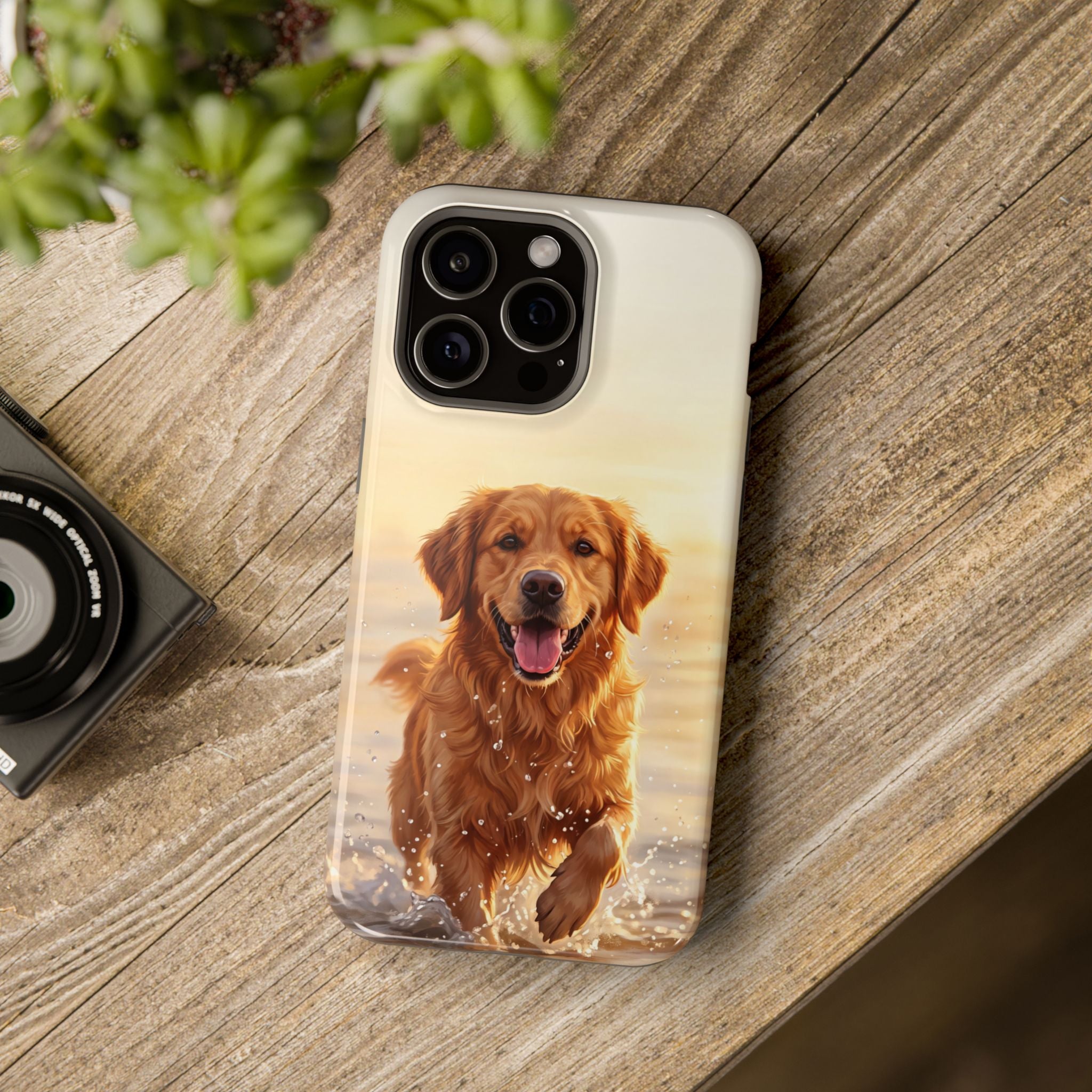 Beach Golden Retriever Phone Case — Impact-Resistant Wireless Charging Cover