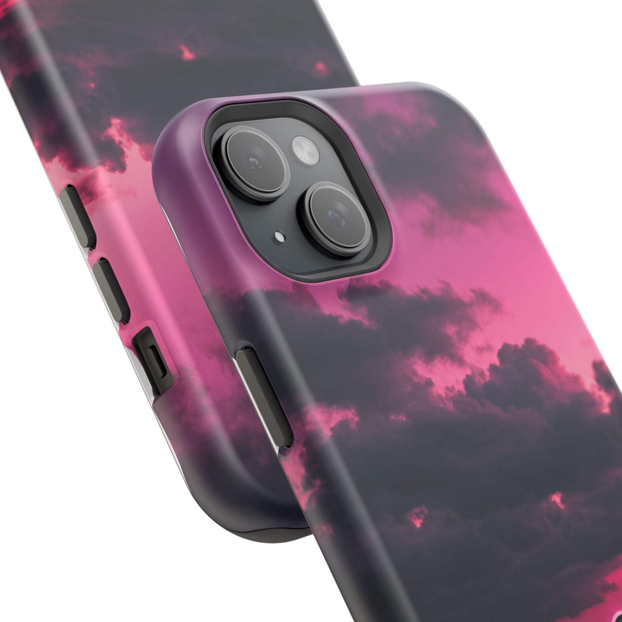 iPhone & Samsung Magnetic Impact-Resistant Phone Case — Pink Twilight Cloud with Paw Print