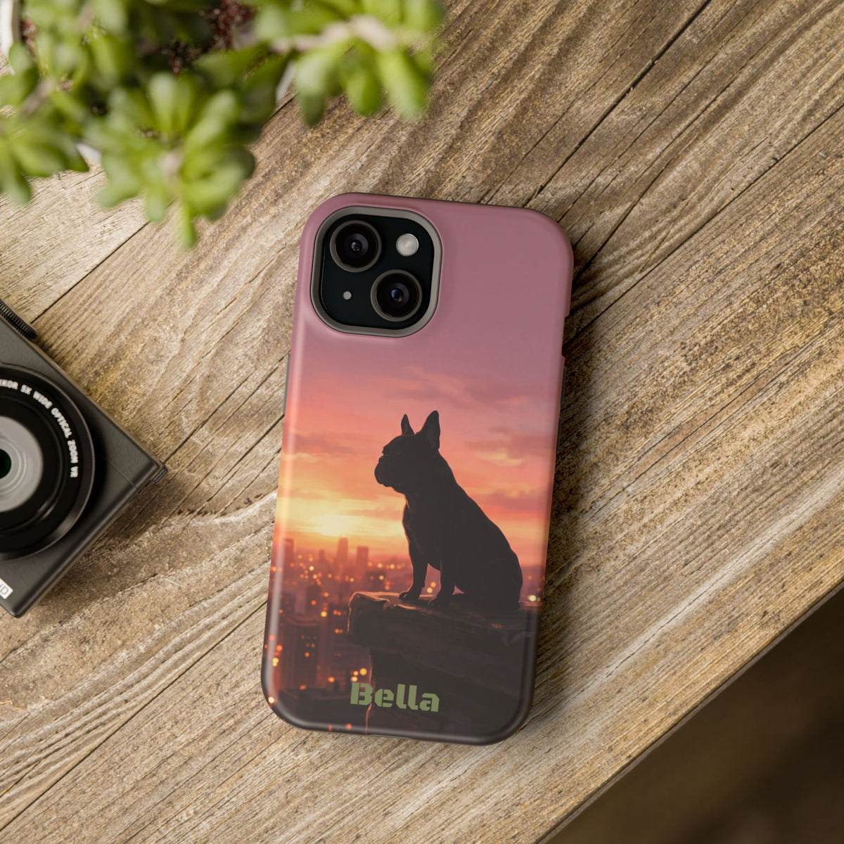 Personalized French Bulldog City Skyline Sunset Phone Case — Wireless Charging Cover