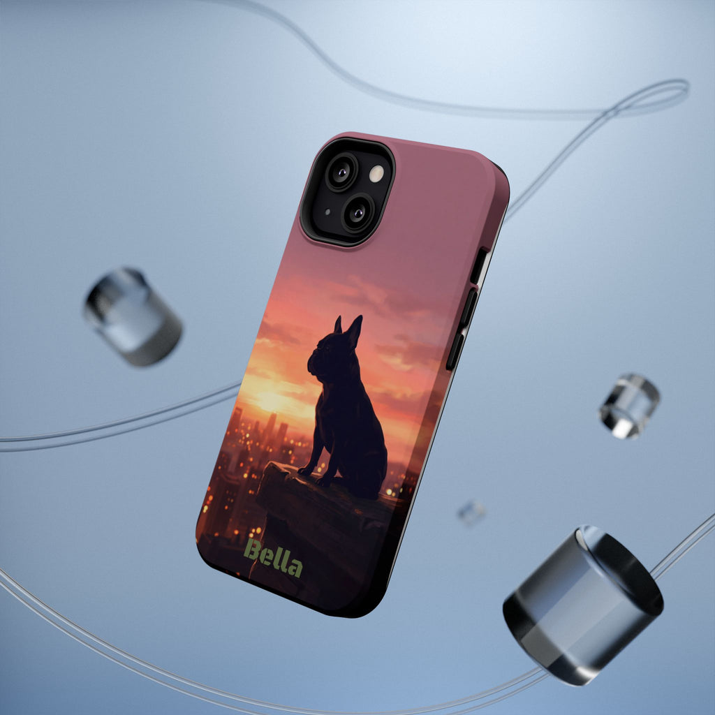 Personalized French Bulldog City Skyline Sunset Phone Case — Wireless Charging Cover