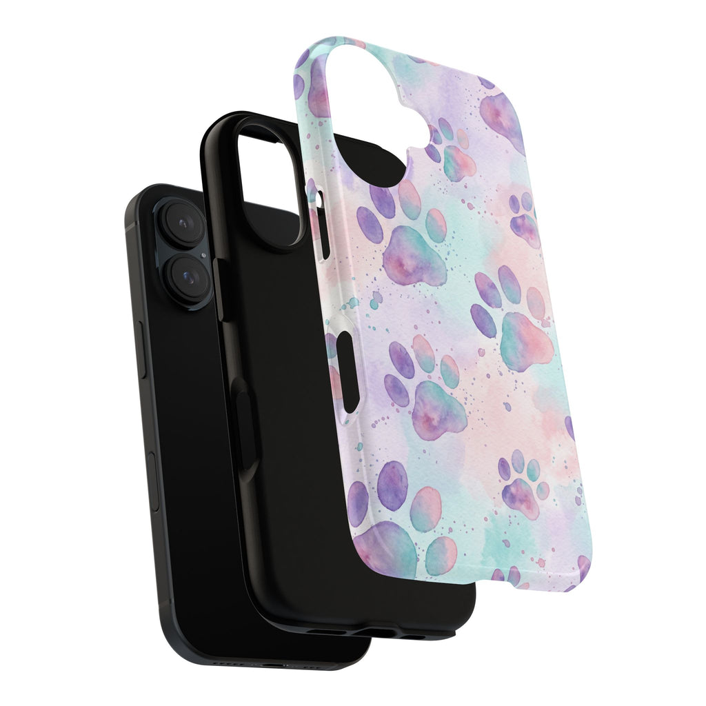Watercolor Paw Print Phone Case | Pastel Purple, Teal & Pink Artistic Pattern | Samsung & iPhone