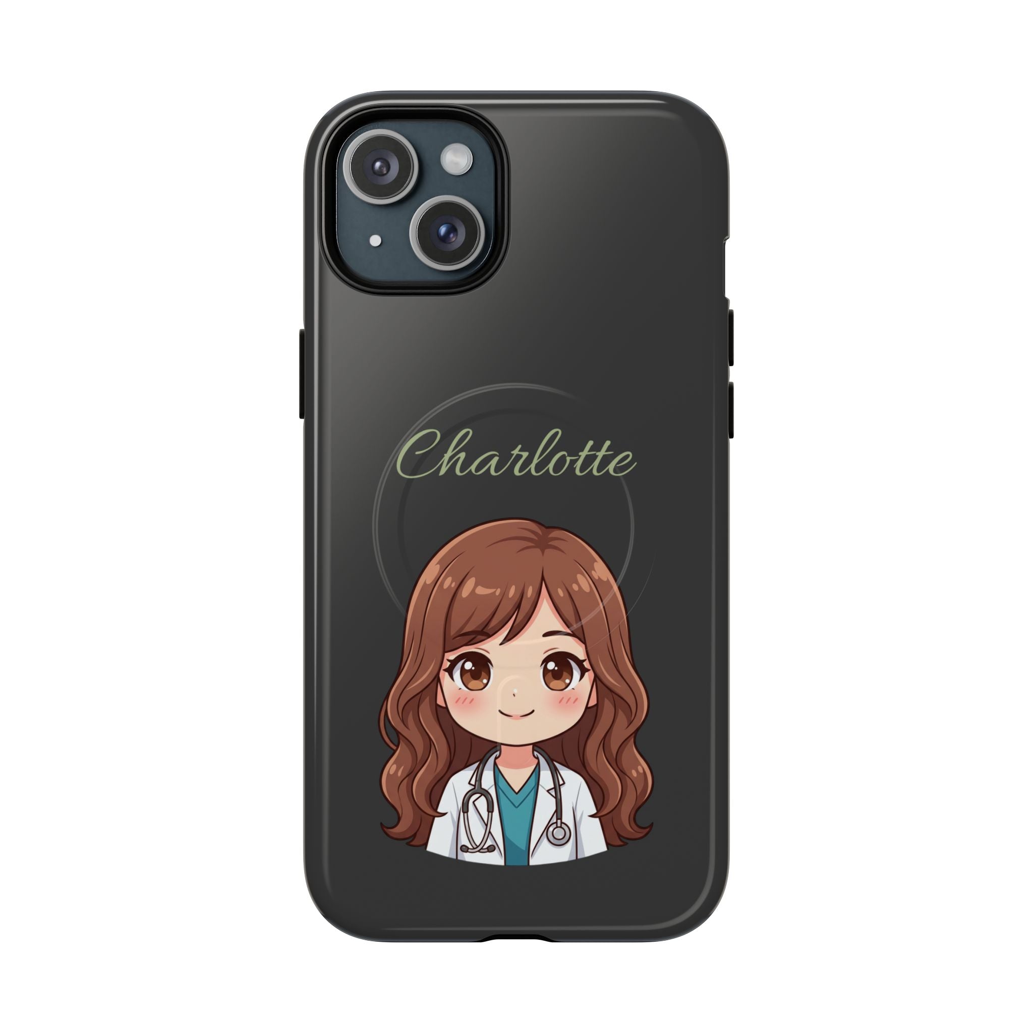 Personalized Tough Magnetic Phone Case | With Custom Name – Cute Illustrated Nurse Character Case for iPhones