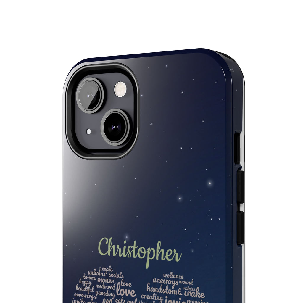 Personalized Teacher Heart Word Cloud Phone Case — Custom Name Starry Design