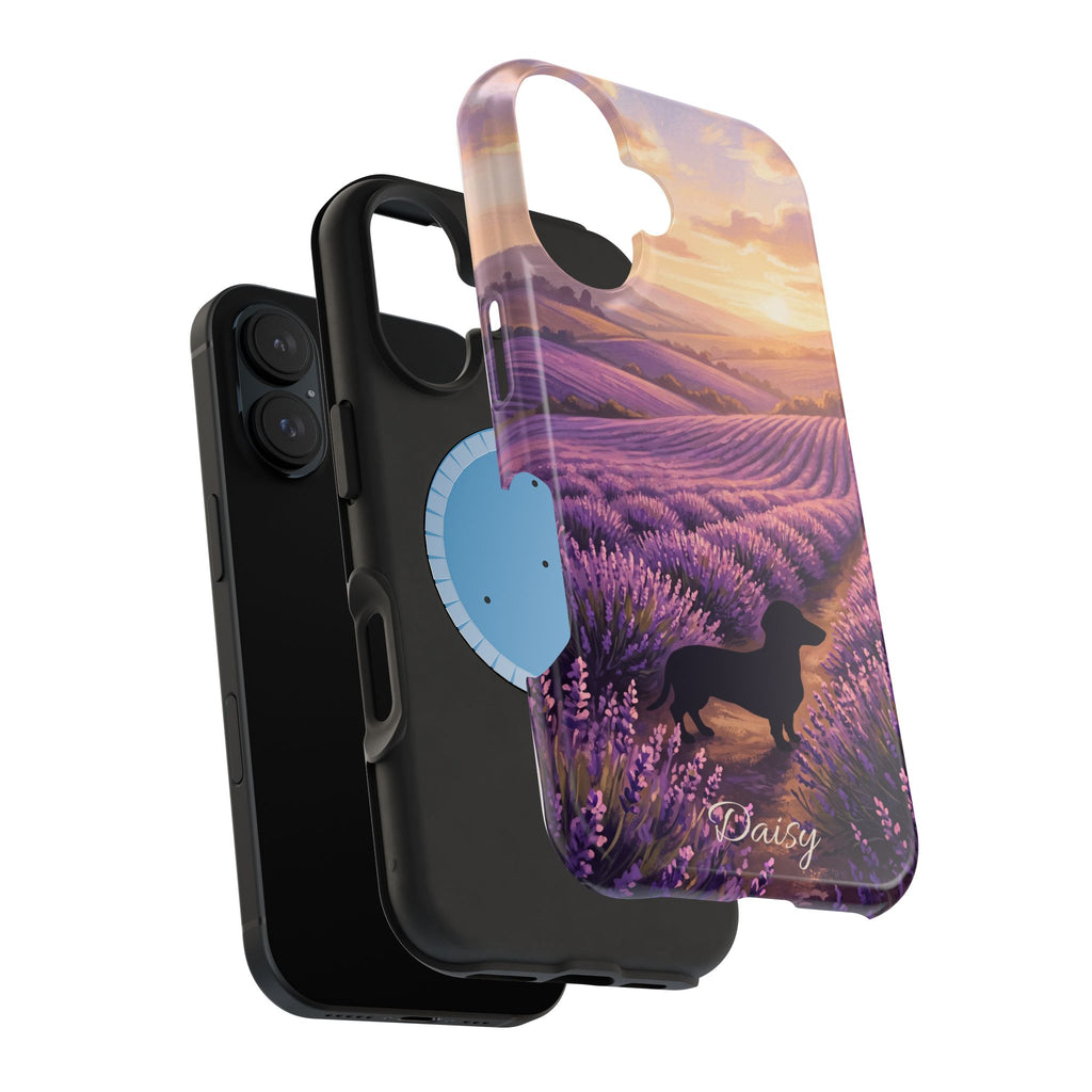 Personalized Dachshund Lavender Field Phone Case — Wireless Charging Cover