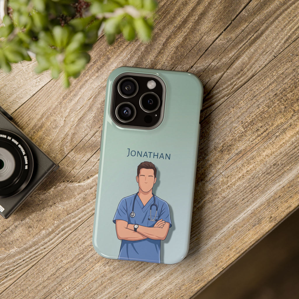 Personalized Nurse Portrait Phone Case — Impact-Resistant Wireless Charging Cover