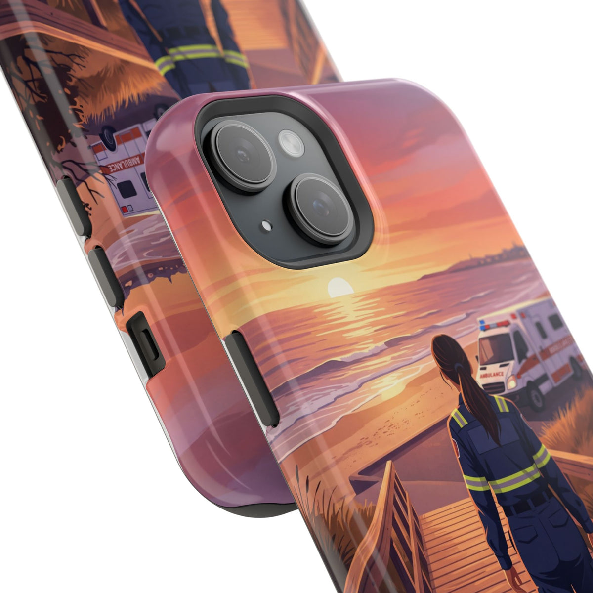 Sunset Boardwalk Personalized Paramedic Phone Case — Wireless Charging Cover