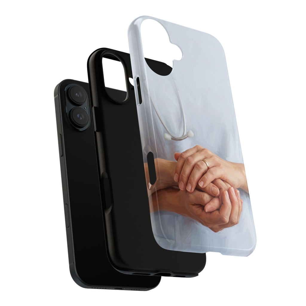 Nurse's Comforting Hands Phone Case | Caring Hands & Stethoscope Illustration | iPhone & Samsung