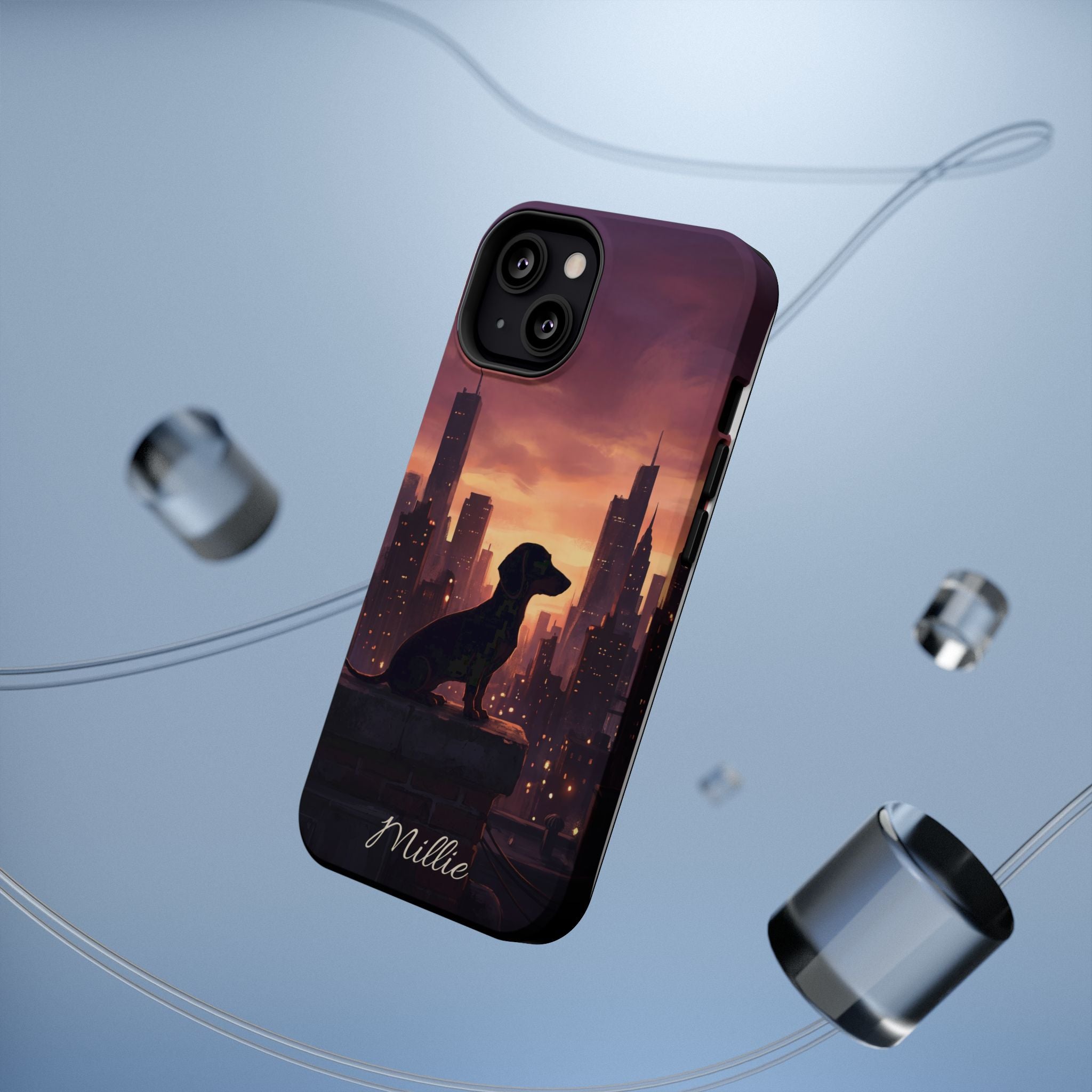 Personalized Dachshund City Skyline Phone Case — Wireless Charging Cover