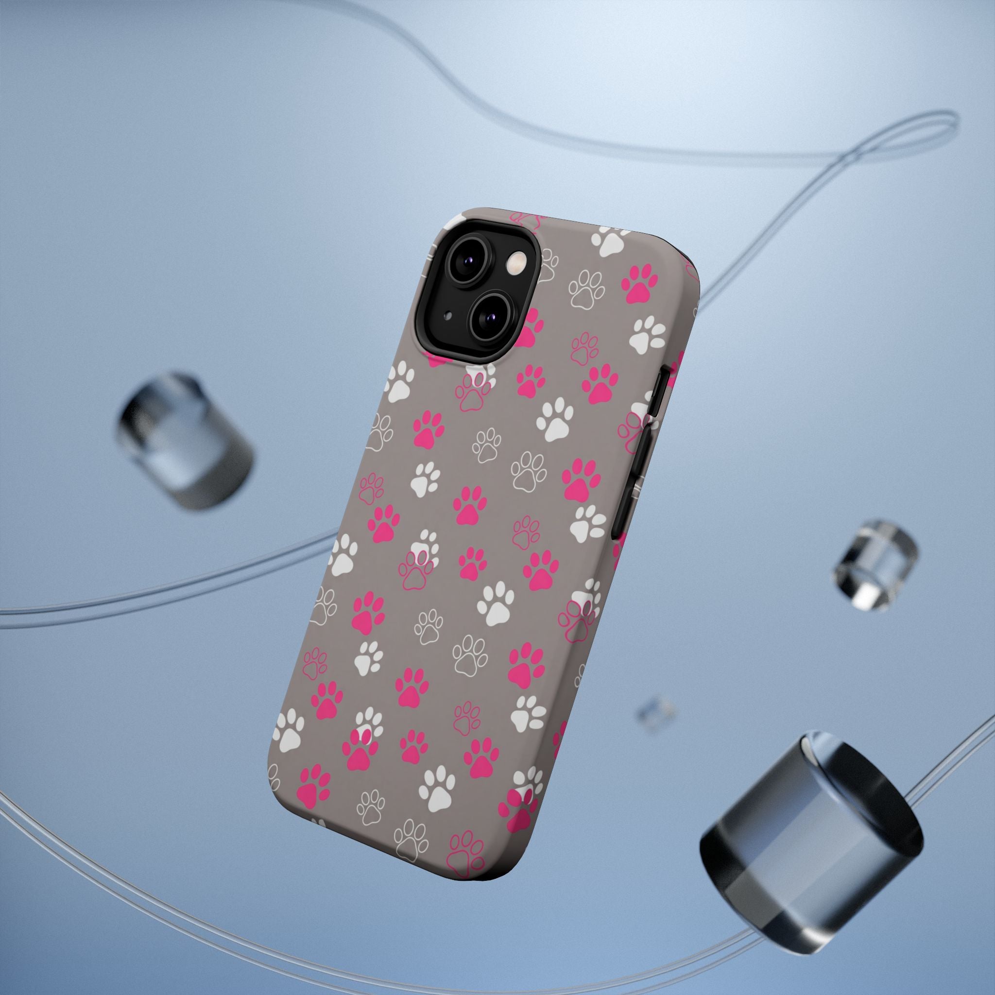 Pink & White Paw Print Phone Case — Impact-Resistant Wireless Charging Cover