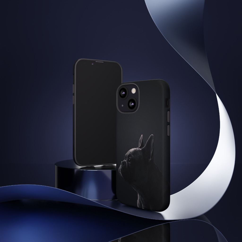 Silhouette French Bulldog Phone Case | Minimalist Black-on-Black Frenchie Profile | iPhone & Samsung
