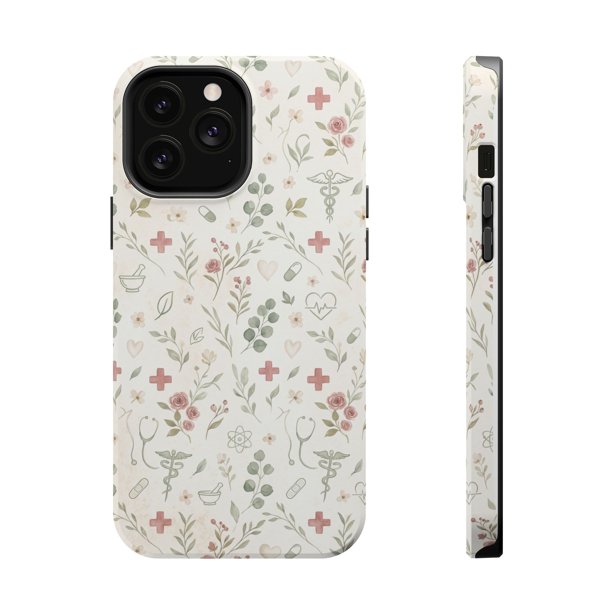 Floral Nurse Phone Case — Impact-Resistant Wireless Charging Cover