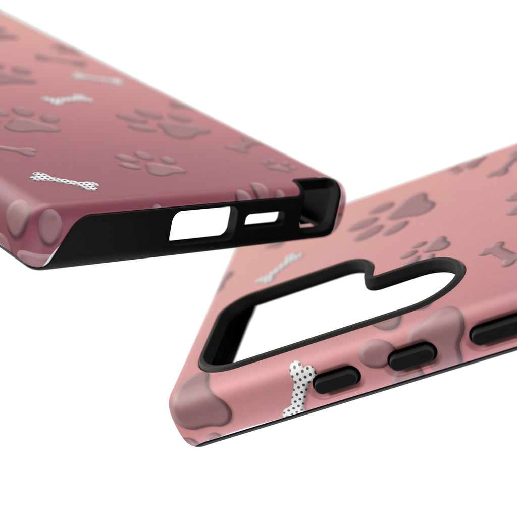 iPhone & Samsung Phone Case | Paw Print & Bone  | Dusty Rose Pattern Case for Frenchie Lovers