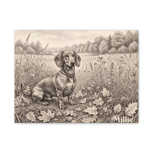 Dachshund Countryside Sketch Personalized Canvas | Autumn Meadow Wall Art