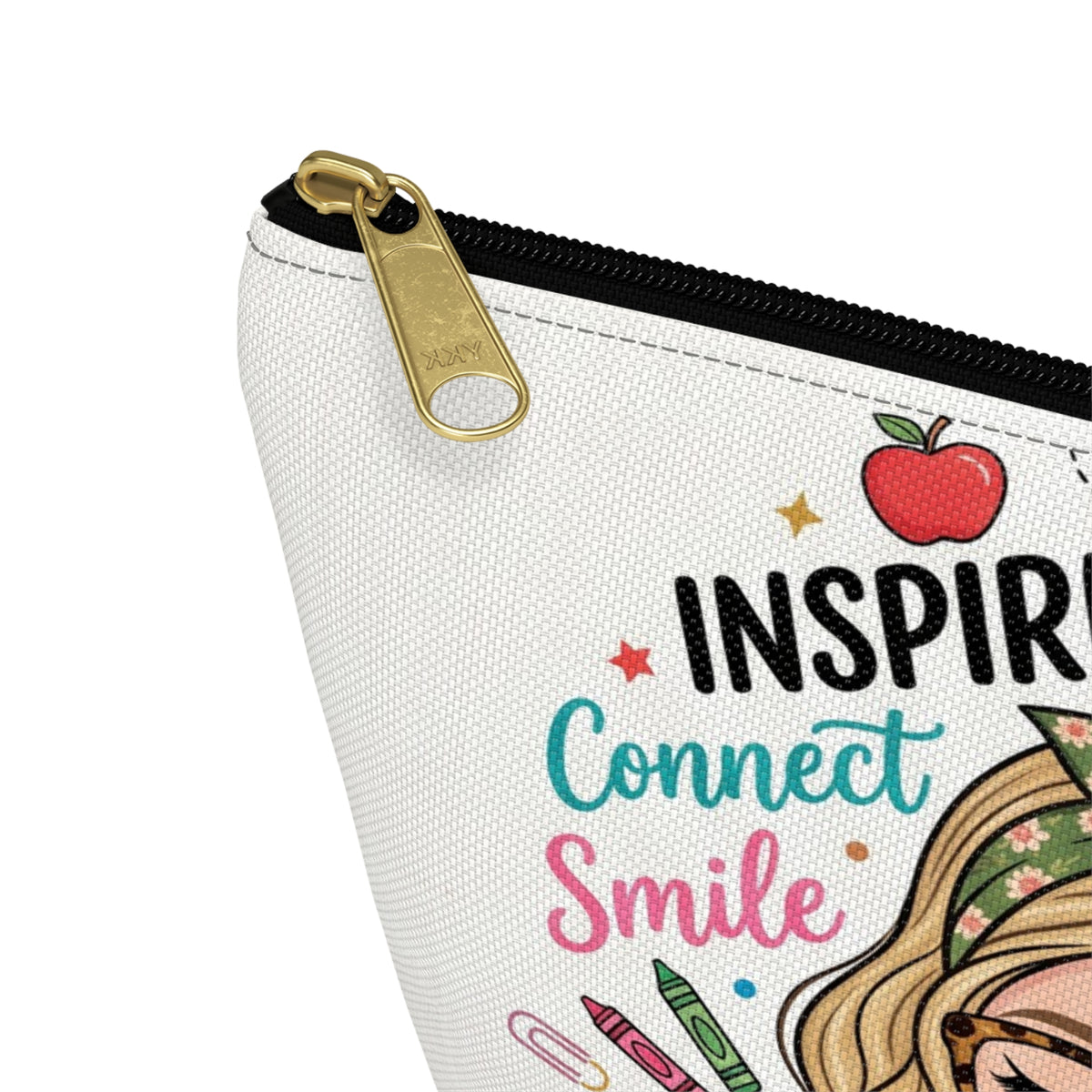 Inspire Teach Blonde Illustrated Teacher Pouch — T-Bottom Zipper Bag