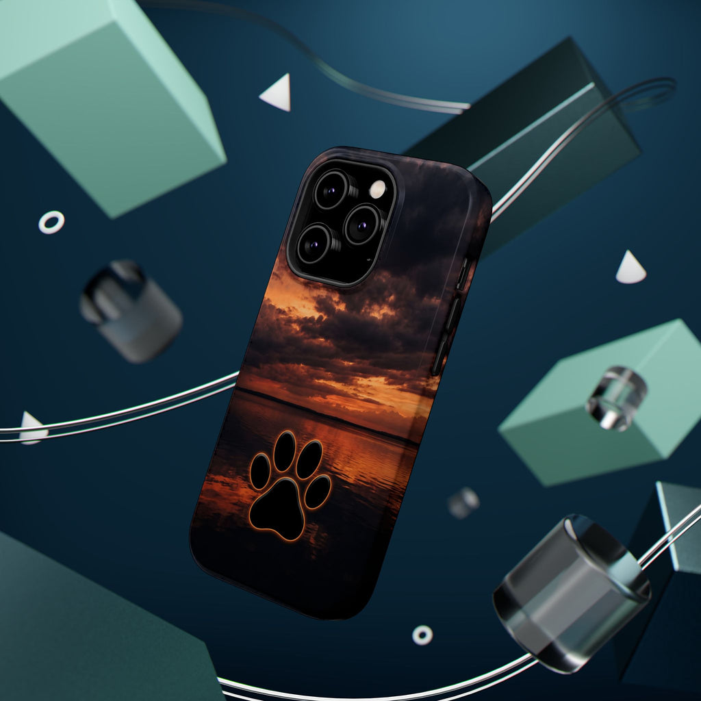 Sunset Paw Print Phone Case — Impact-Resistant Wireless Charging Cover