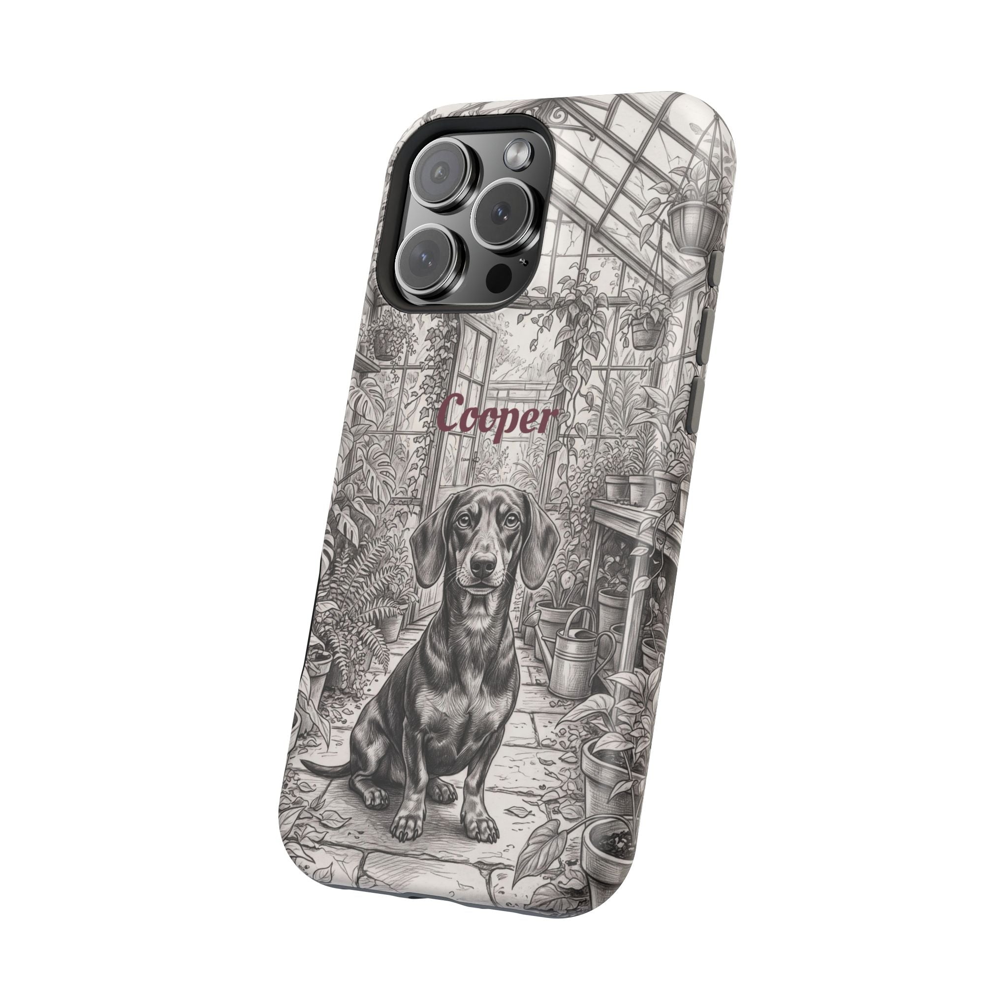 Personalized Dachshund Vintage Greenhouse Phone Case — Wireless Charging Cover