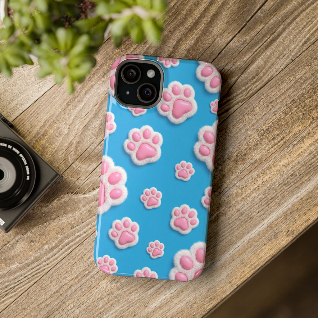 Fluffy Paw Print Phone Case | Cute 3D Pink Paw Pattern Case for Dog & Cat Lovers | iPhone & Samsung