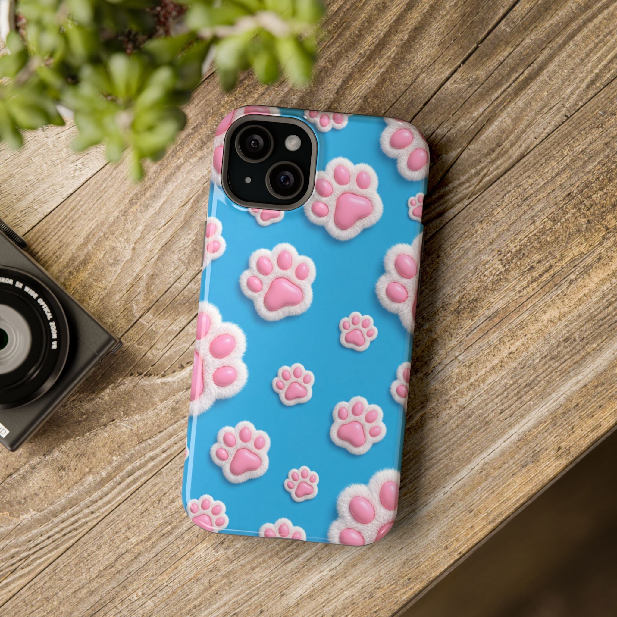Fluffy Paw Print Phone Case | Cute 3D Pink Paw Pattern Case for Dog & Cat Lovers | iPhone & Samsung