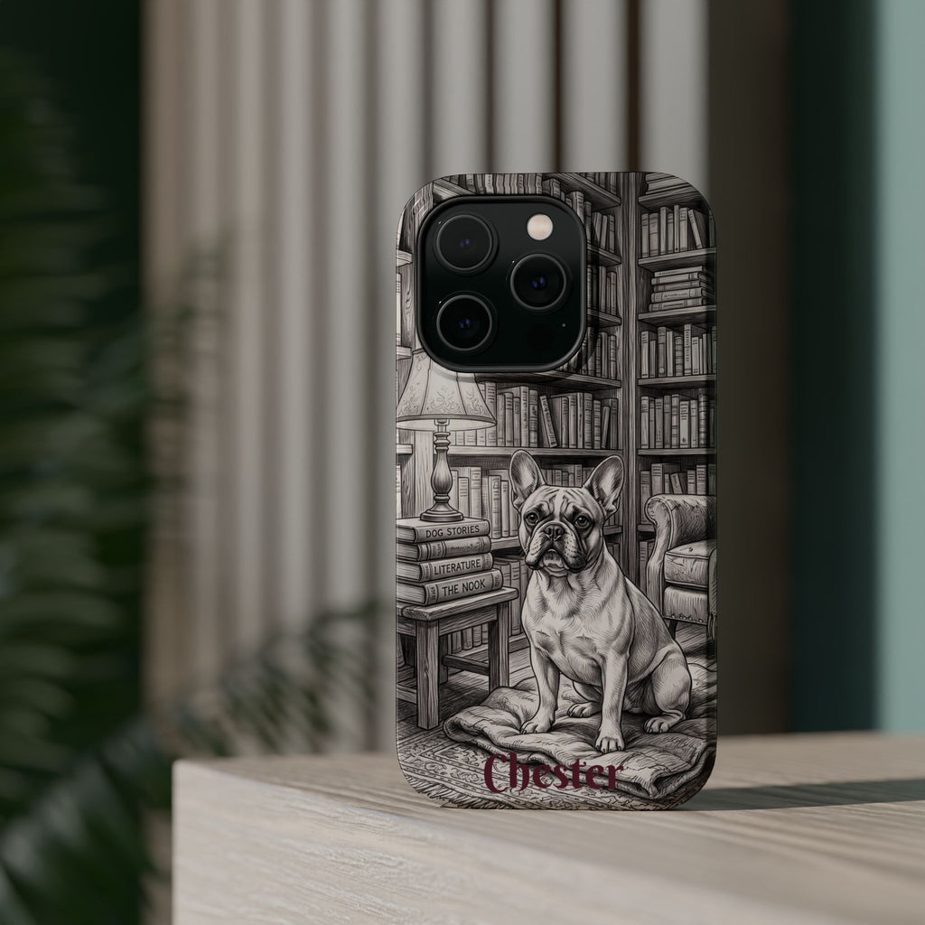 Personalized French Bulldog Library Study Phone Case — Wireless Charging Cover