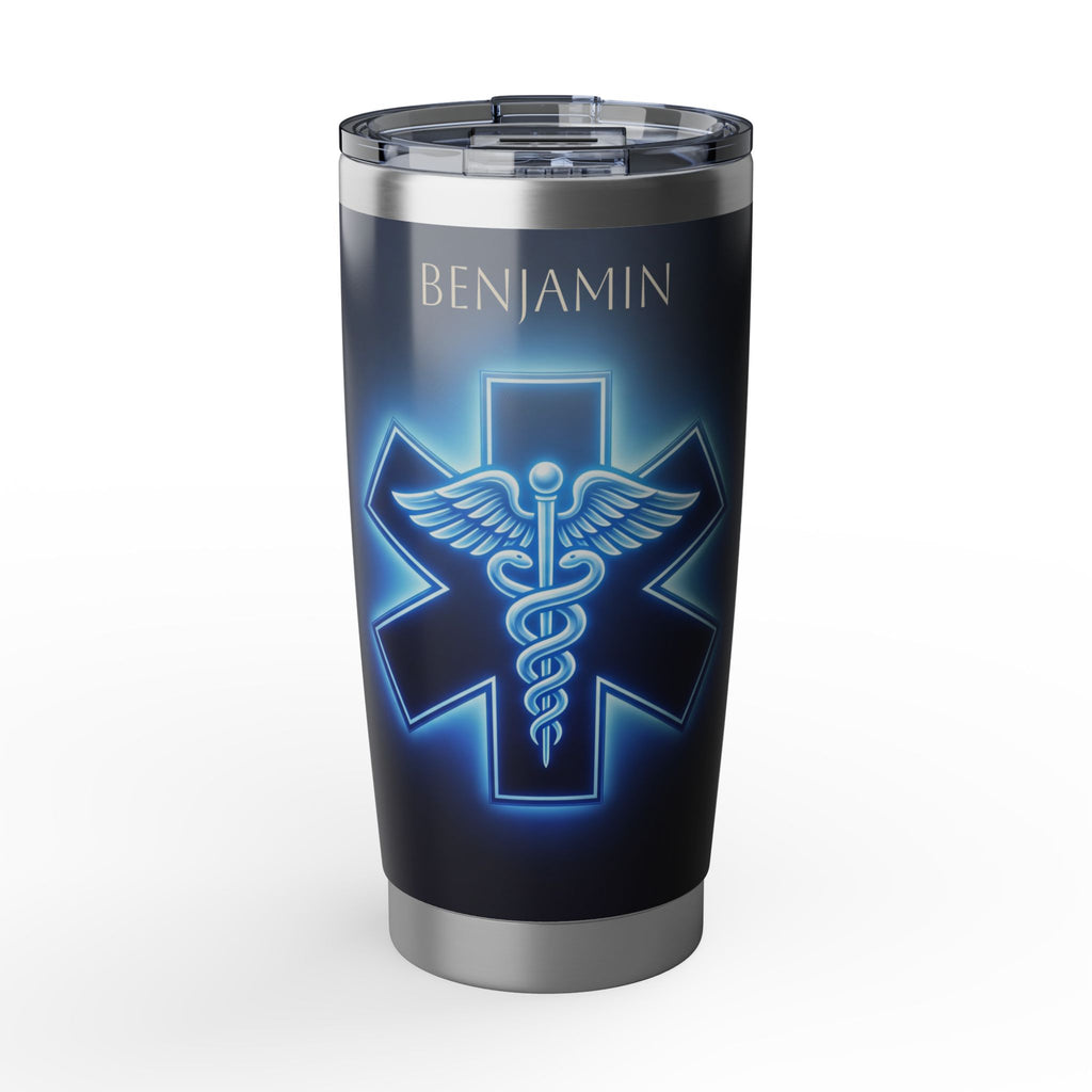 Personalized Paramedic/EMT Tumbler – 20 oz Stainless Steel Travel Mug with Custom Name, Glowing Star of Life Design