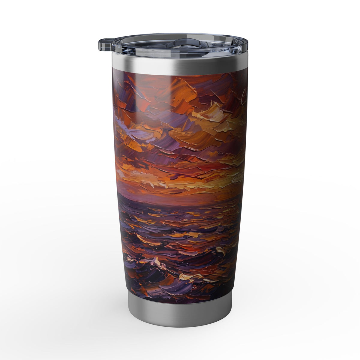 Sailing Personalized Tumbler | Palette Knife Sunset Art — 20 oz Stainless Travel Mug