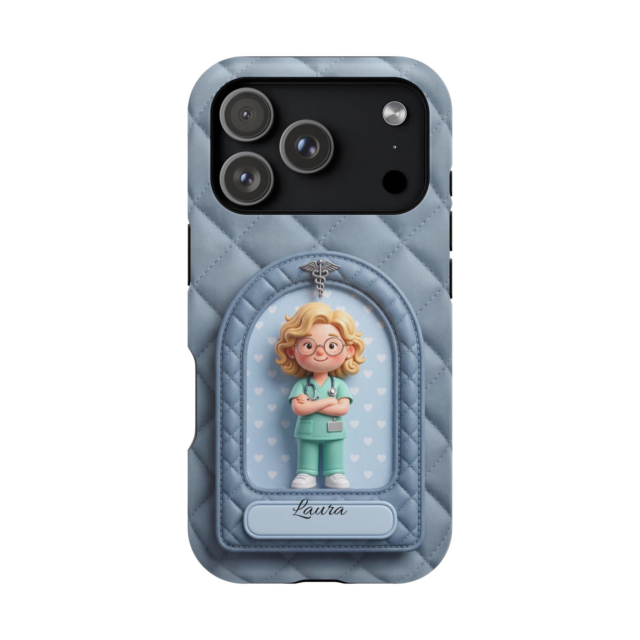 Personalized Quilted Nurse Phone Case — Wireless Charging Cover