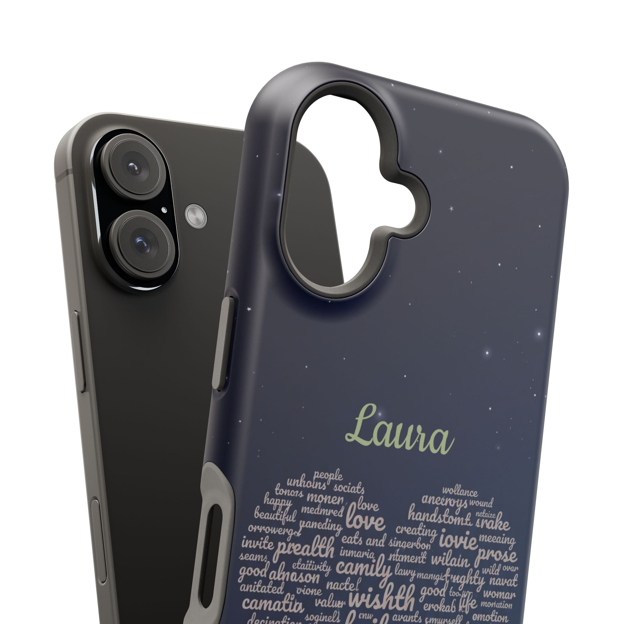 Personalized Teacher Heart Word Art Phone Case — Navy Wireless Charging Cover