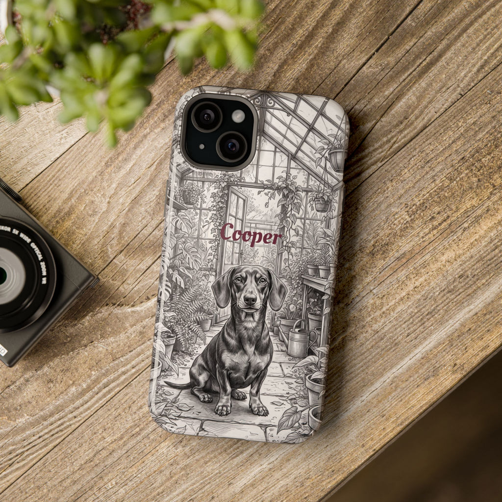Personalized Dachshund Vintage Greenhouse Phone Case — Wireless Charging Cover