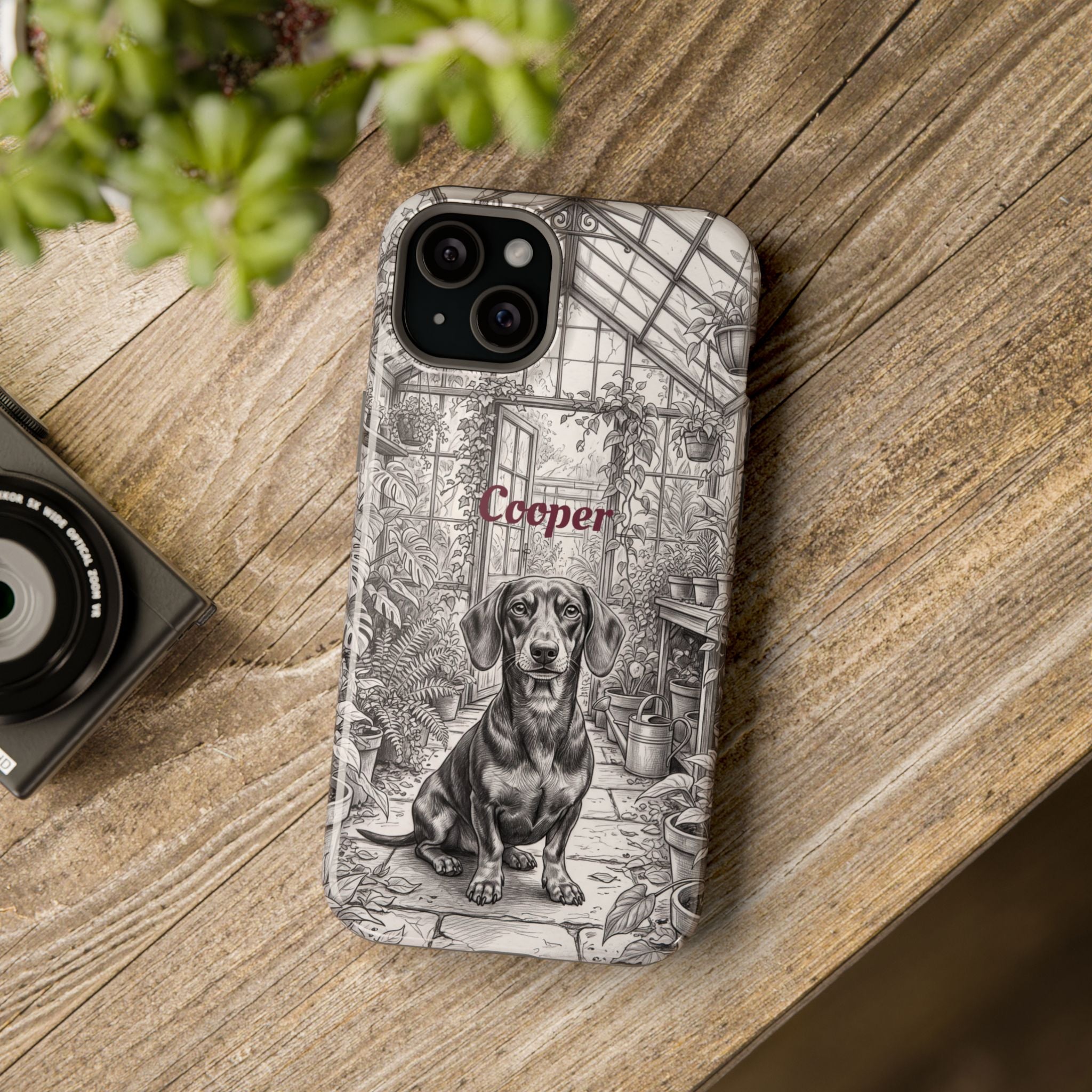 Personalized Dachshund Vintage Greenhouse Phone Case — Wireless Charging Cover