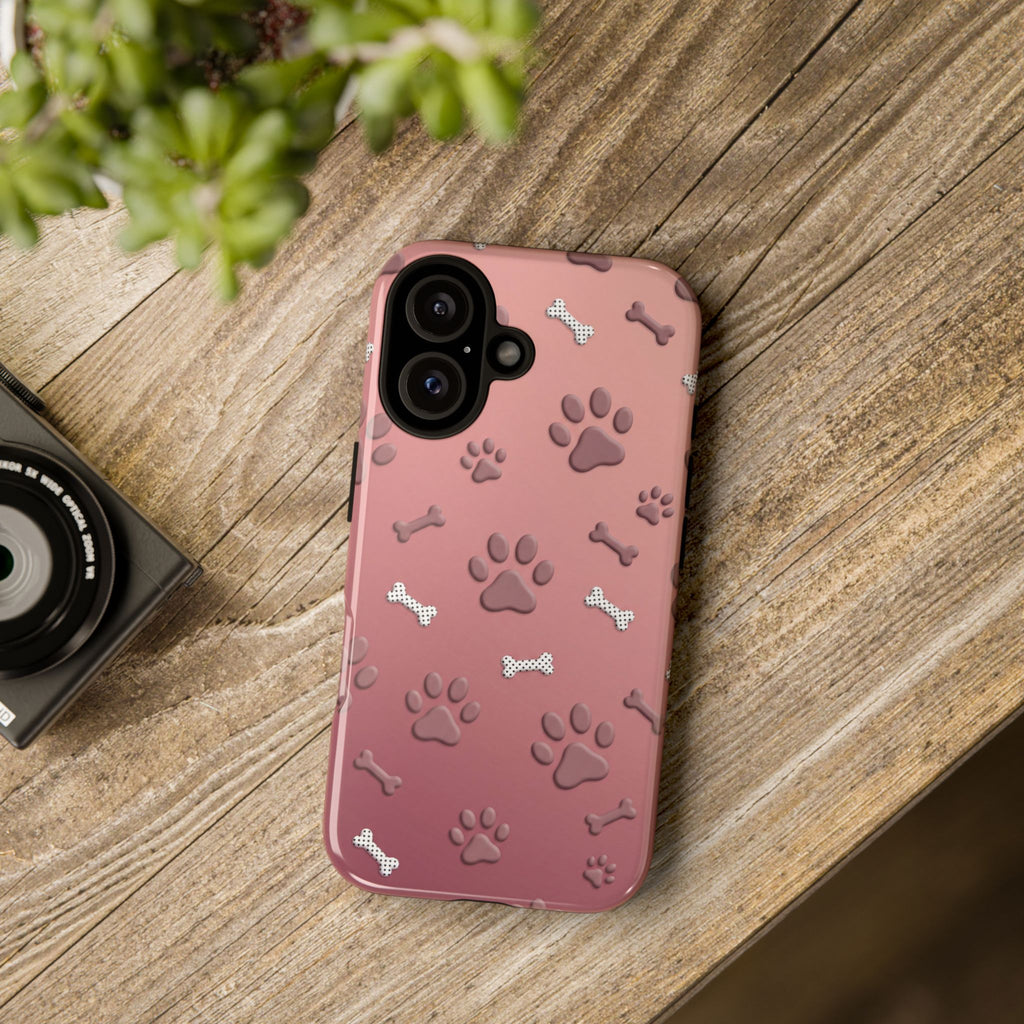 iPhone & Samsung Phone Case | Paw Print & Bone  | Dusty Rose Pattern Case for Frenchie Lovers