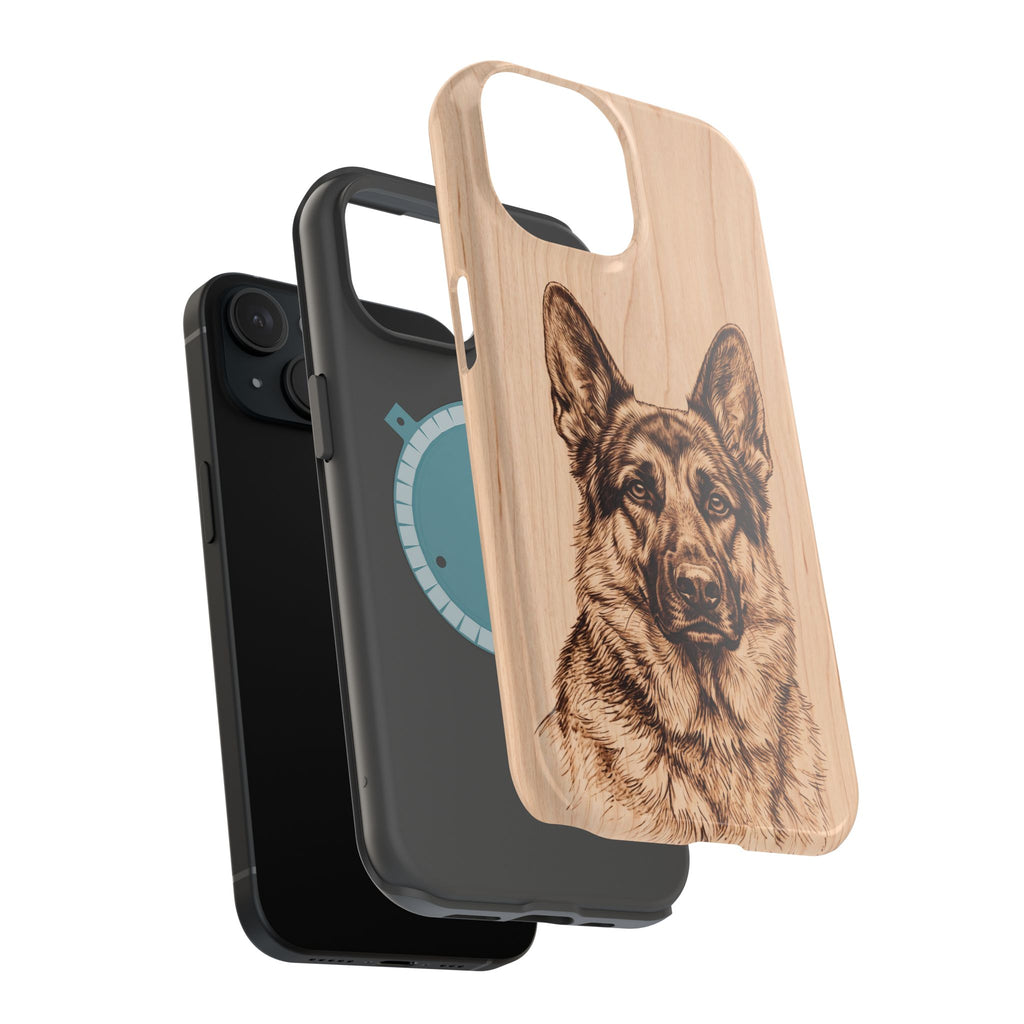 German Shepherd Phone Case | Pyrography Art — Tough Magnetic Case with Wireless Charging