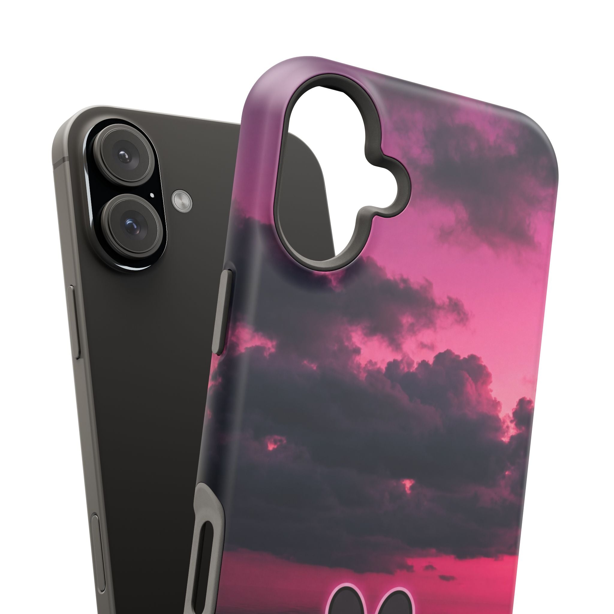 iPhone & Samsung Magnetic Impact-Resistant Phone Case — Pink Twilight Cloud with Paw Print