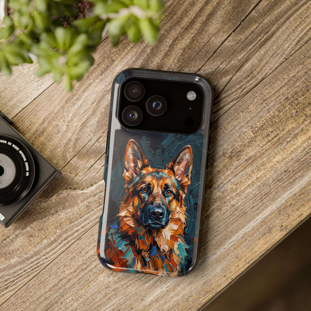 German Shepherd Phone Case | Palette Knife Painting Art — Tough Magnetic Case with Wireless Charging