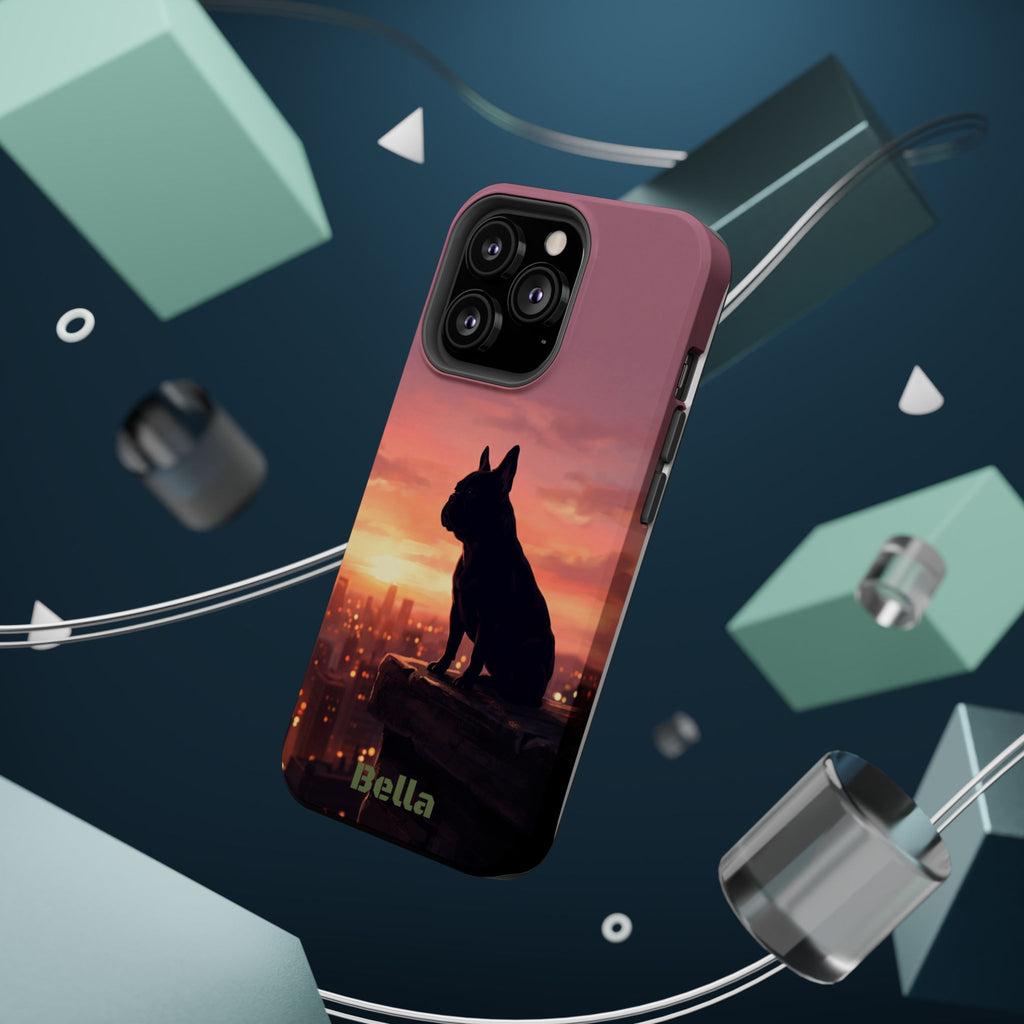 Personalized French Bulldog City Skyline Sunset Phone Case — Wireless Charging Cover