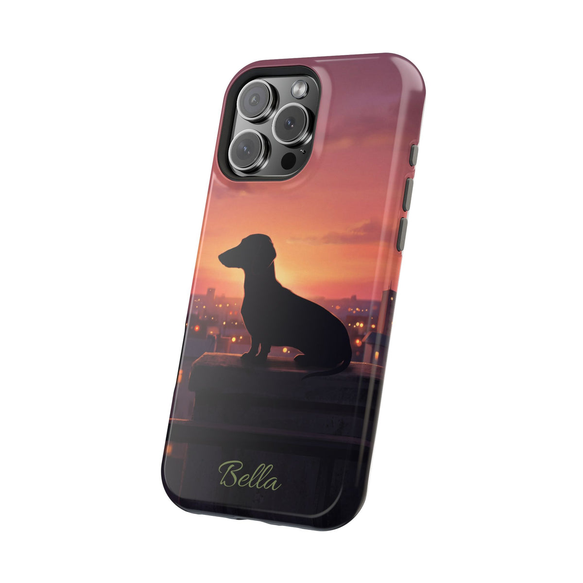 Personalized Dachshund Rooftop Sunset Phone Case — Wireless Charging Cover
