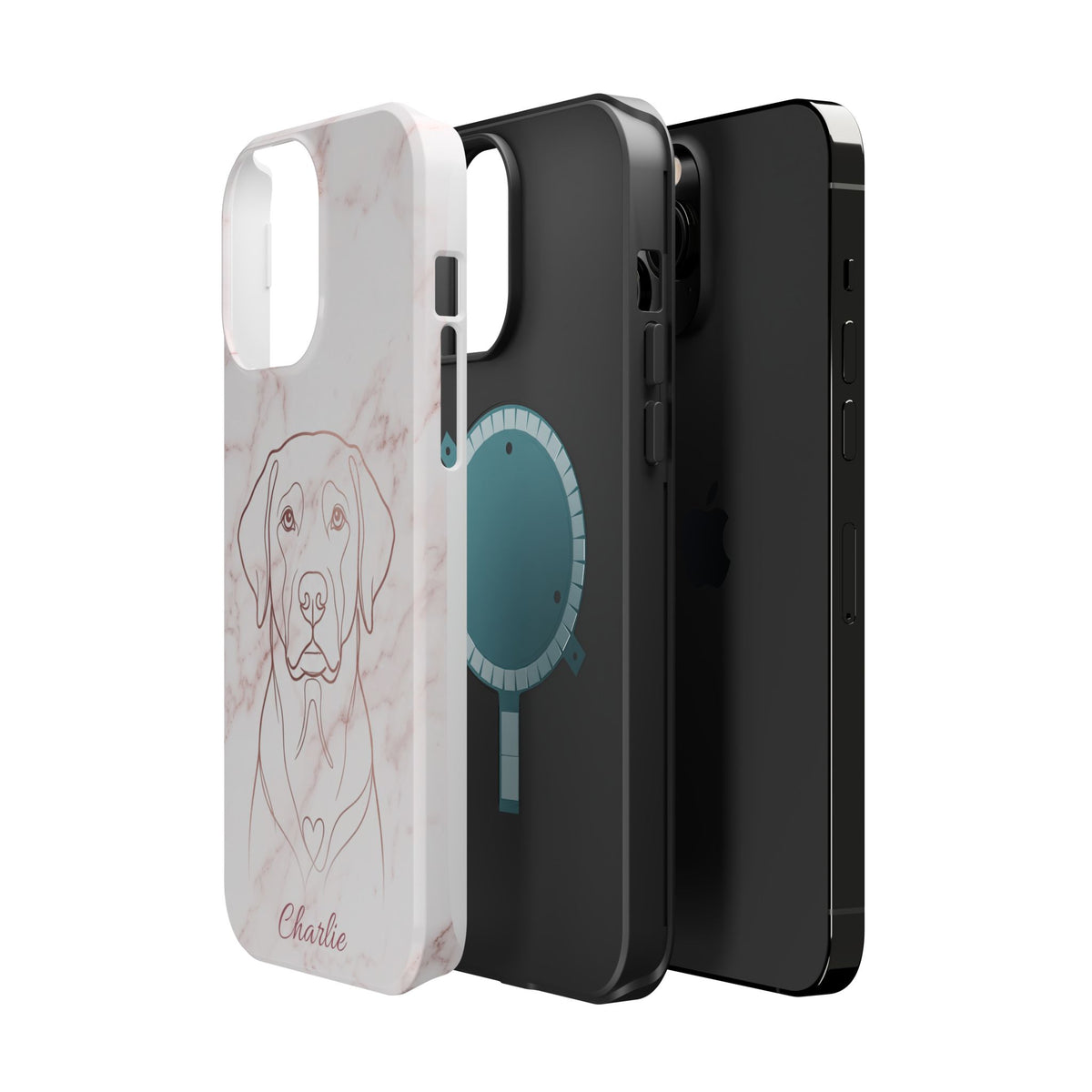 Personalized Rose Gold Marble Labrador Phone Case — Tough Magnetic Case with Wireless Charging