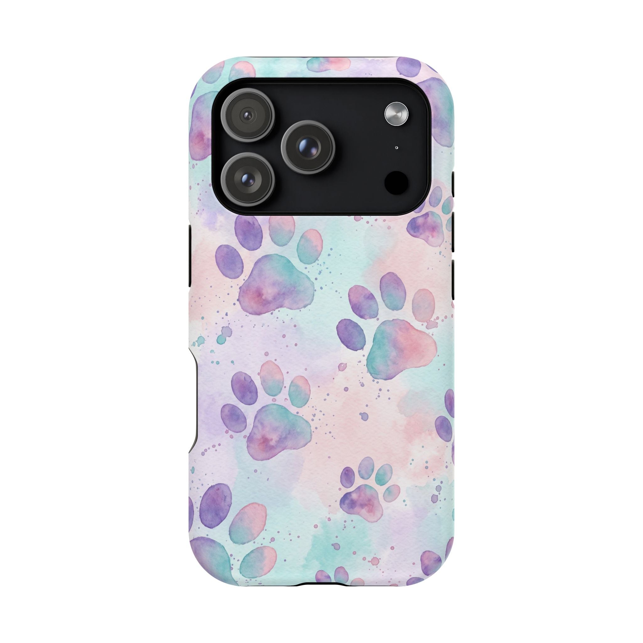 Watercolor Paw Print Phone Case — Impact-Resistant Wireless Charging Cover
