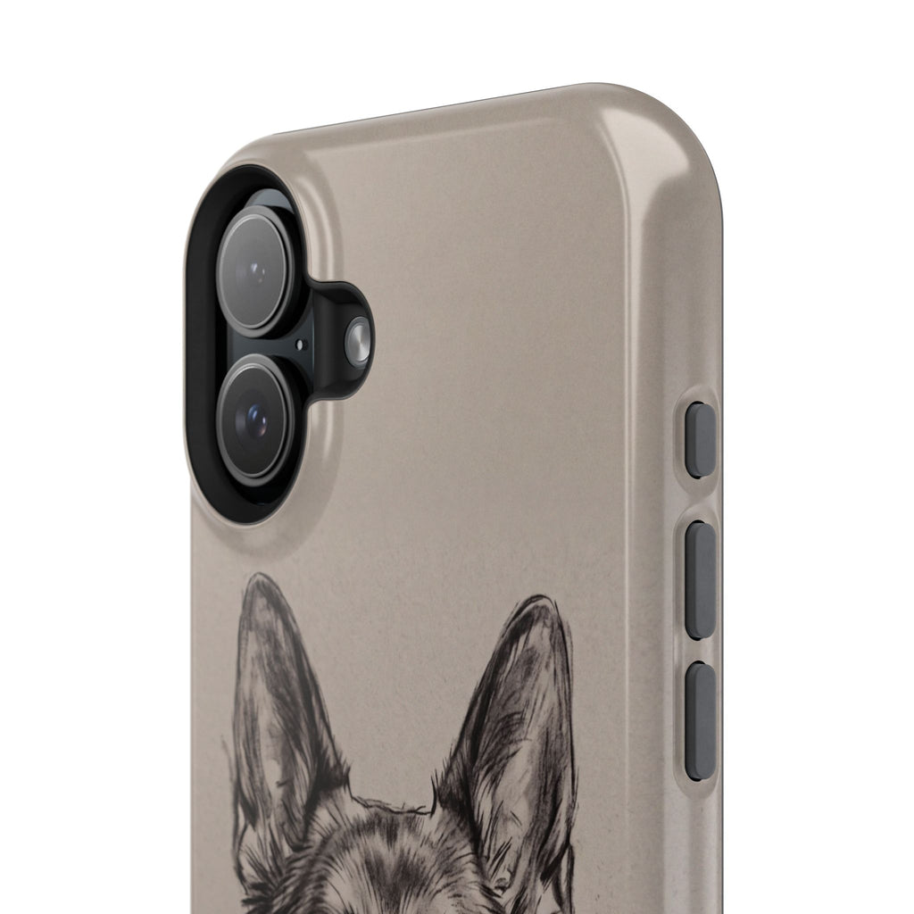 German Shepherd Phone Case | Charcoal Sketch Art — Tough Magnetic Case with Wireless Charging